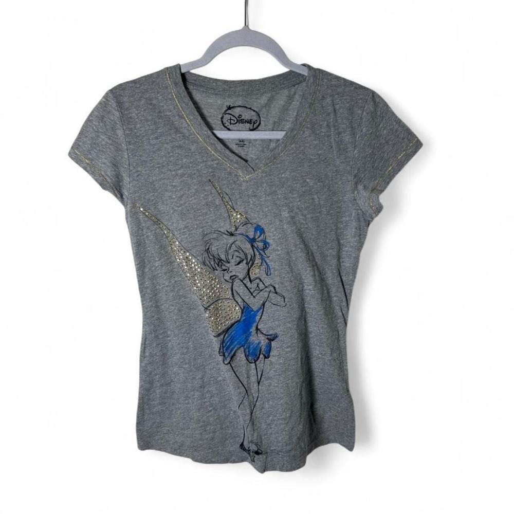 Disney‎ grey Tinkerbell rhinestone tee #fairycore #y2k #disney small